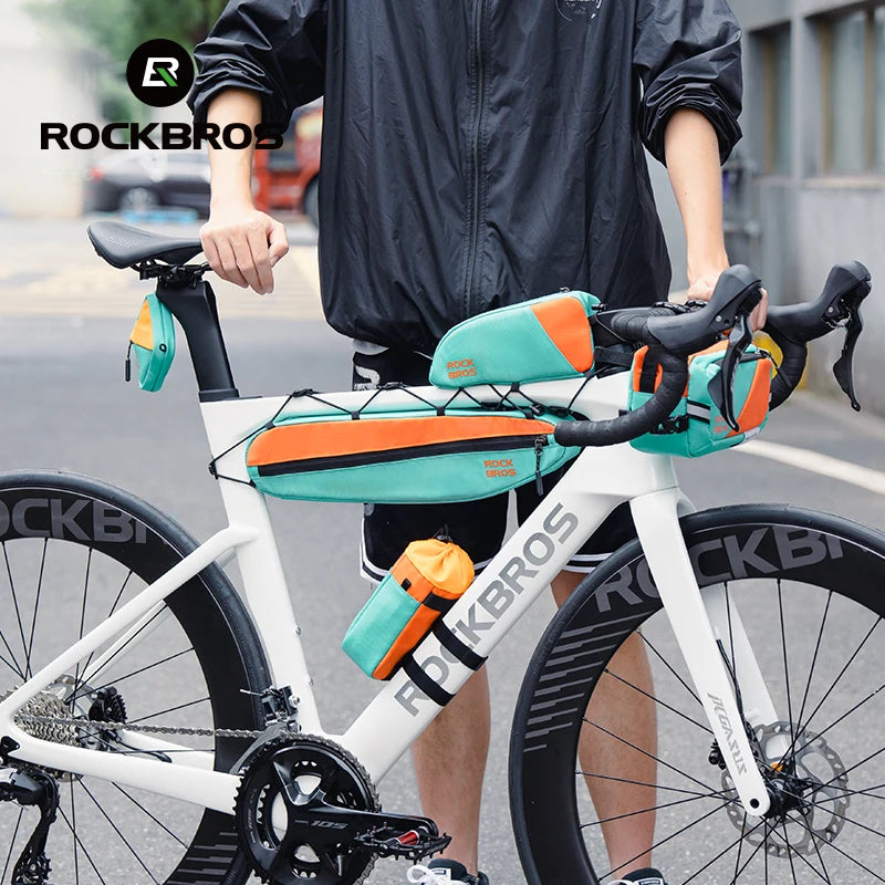 ROCKBROS Waterproof Bicycle Bag Set – Front Bag, Triangle Tube Bag, and Bottle Bag for Long-Distance