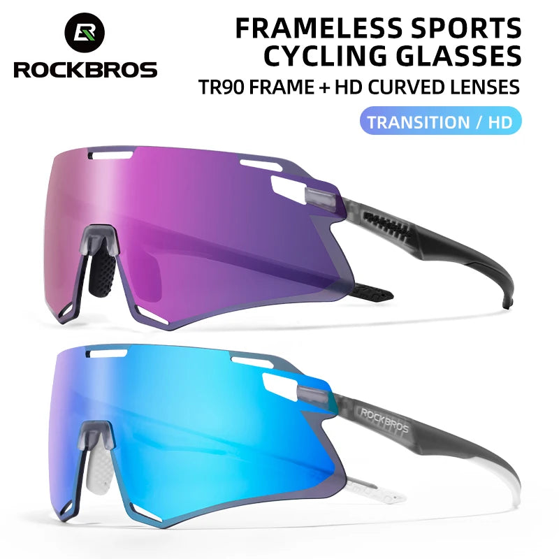 ROCKBROS Frameless Lightweight Cycling Glasses with Photochromic High-Definition Lenses for Road/MTB