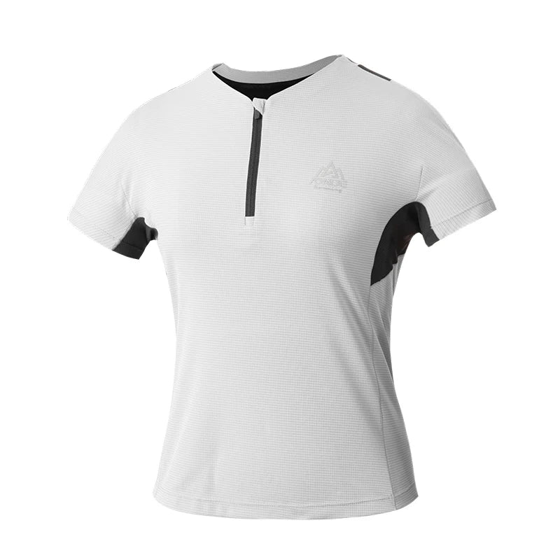 AONIJIE FW5159 Women’s Quick-Dry Checkered T-Shirt | Breathable Crewneck Top with Zipper for Running