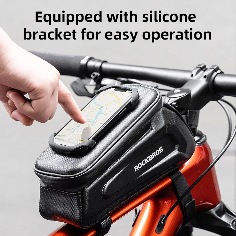 ROCKBROS Waterproof Bike Handlebar Bag: Hard Shell 360° Rotating Cell Phone Holder with Touch Screen