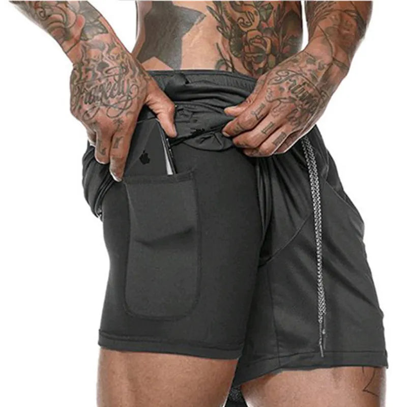 2 In 1 Shorts Men Summer Fitness Men Double Deck Sports Sweat Shorts Men Bodybuilding Sweatpants