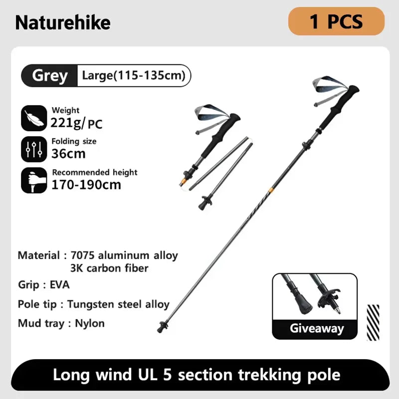 Naturehike Carbon Fiber Trekking Poles – Lightweight Folding Collapsible Hiking Sticks