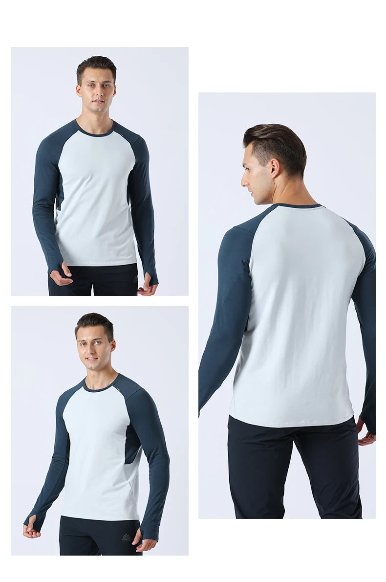 AONIJIE FM5132 Men’s Lightweight Fleece Sweater | Round Neck with Thumb Clasp & Pocket for Running