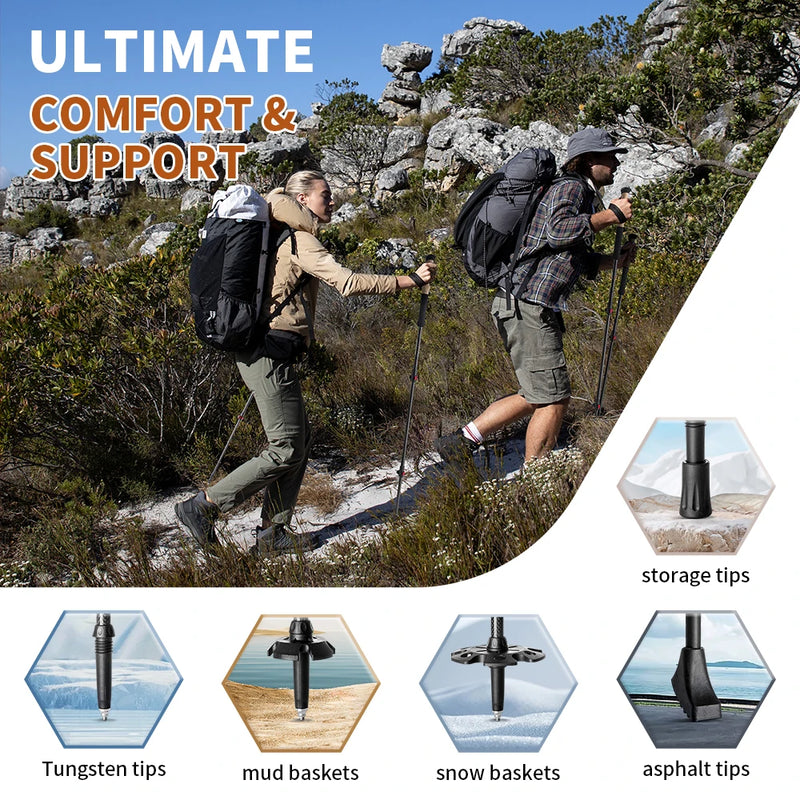 Naturehike Carbon Fiber Trekking Poles: Ultralight Folding Hiking Sticks for Outdoor Climbing