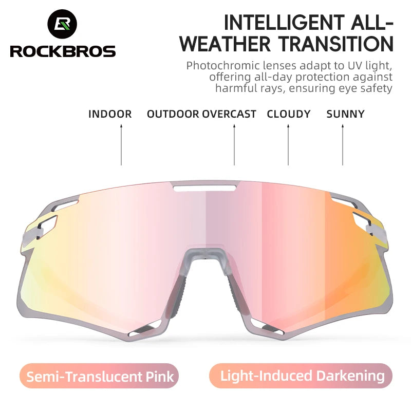 ROCKBROS Frameless Lightweight Cycling Glasses with Photochromic High-Definition Lenses for Road/MTB