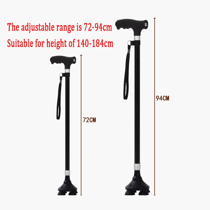 Retractable Aluminum Walking Cane with LED Light: Non-Slip Support for Elderly Mobility