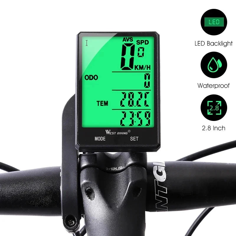 WEST BIKING 2.8" Large Screen Bicycle Computer: Wireless & Wired Bike Speedometer Odometer Stopwatch