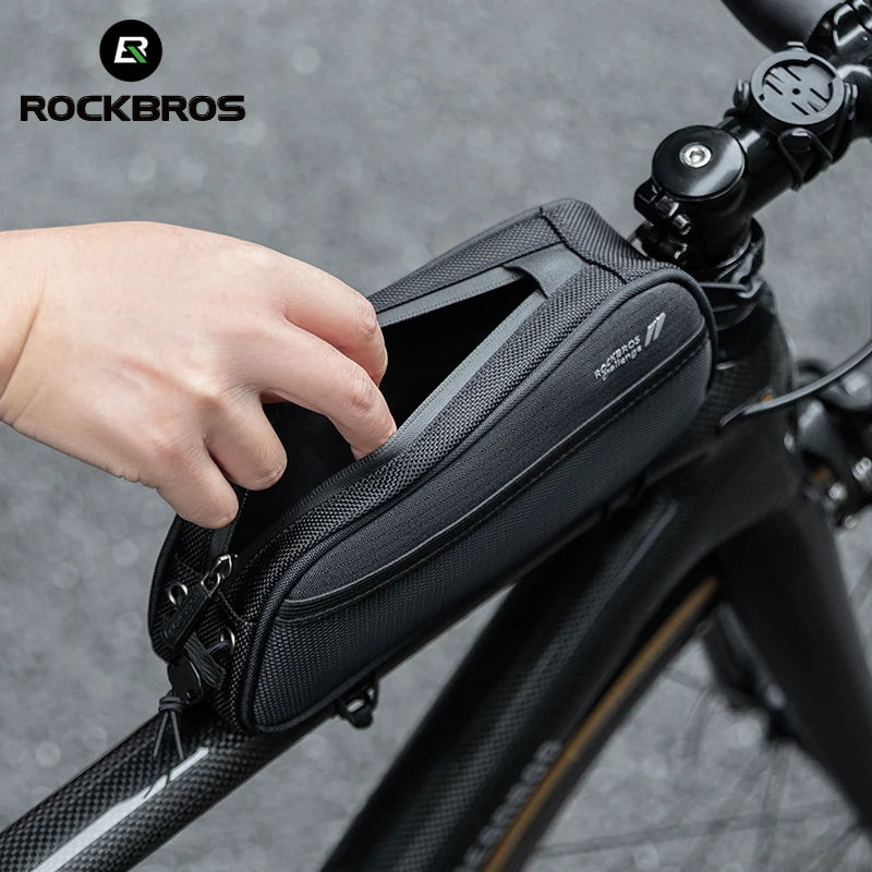 ROCKBROS 1.3L Waterproof Bicycle Top Tube Bag with Earphone Port & Reflective Logo