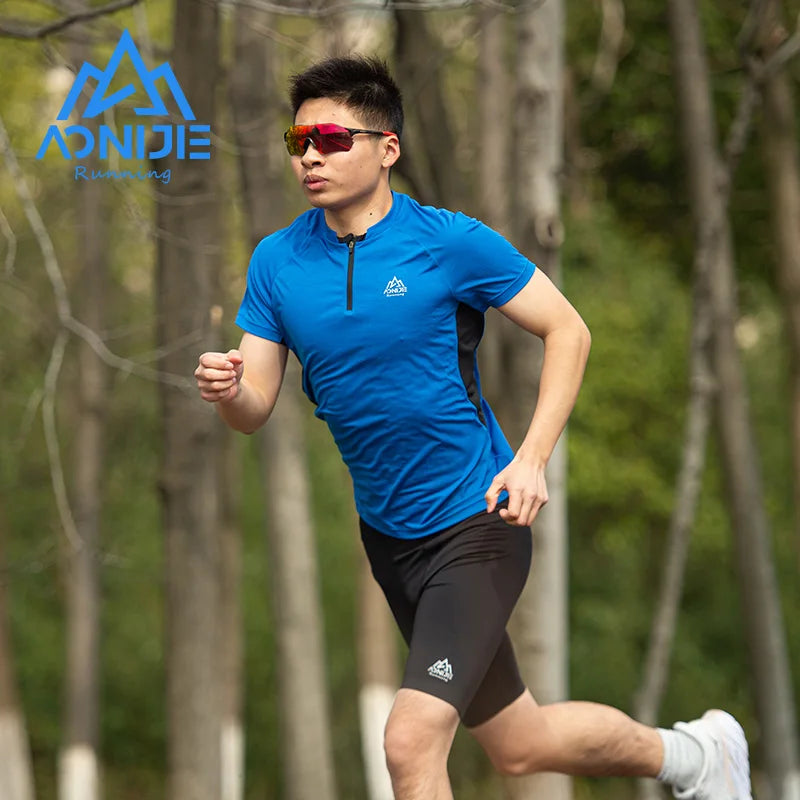 AONIJIE FM5158 Men’s Quick-Dry Sports T-Shirt | Crewneck Zipper Short Sleeve Top for Running/Biking