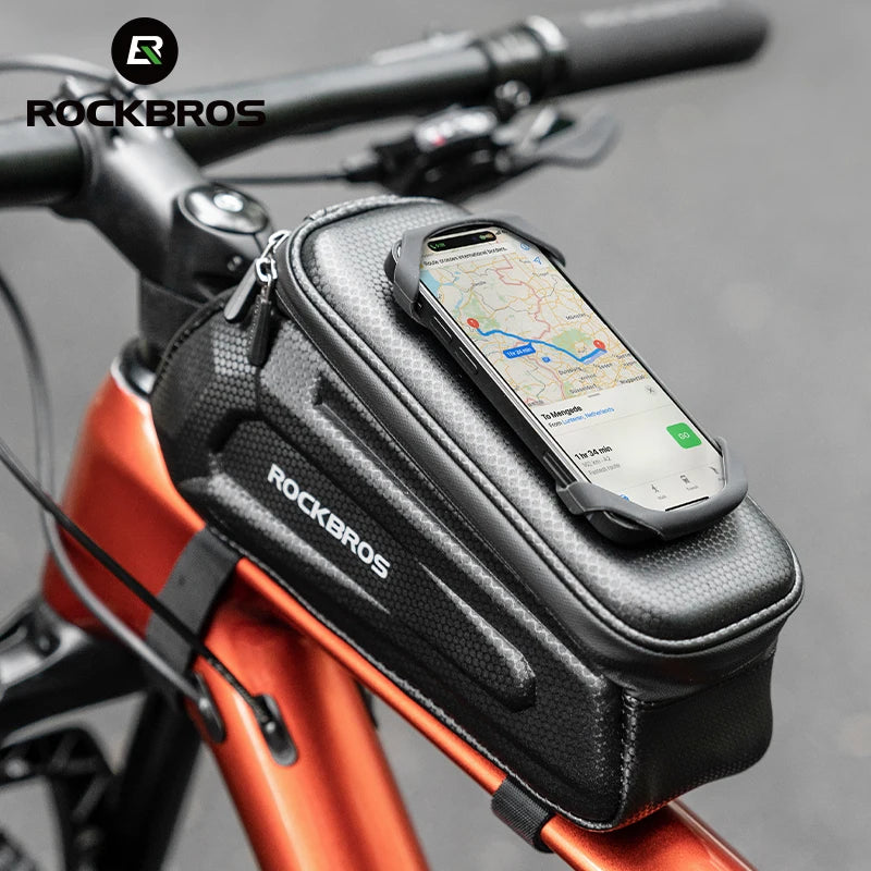 ROCKBROS Waterproof Bike Handlebar Bag: Hard Shell 360° Rotating Cell Phone Holder with Touch Screen