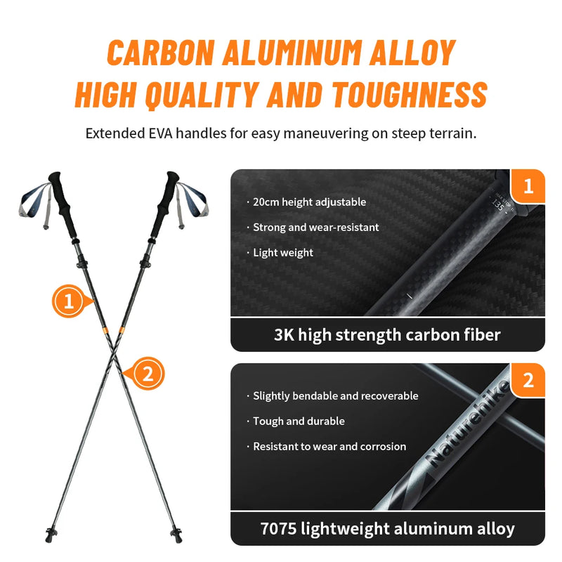 Naturehike Carbon Fiber Trekking Poles – Lightweight Folding Collapsible Hiking Sticks