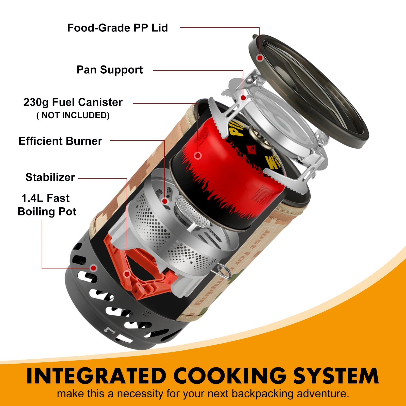 1.4L Stove Camping Propane Cooking Gear | Portable  Camp Burner System with Tripod, Pot Support