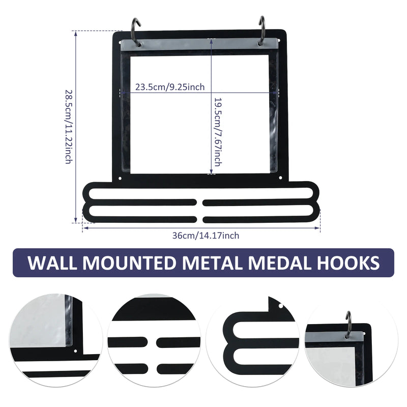 Wall-Mounted Medal Display Hanger – Double Tier Medal and Number Bag Organizer