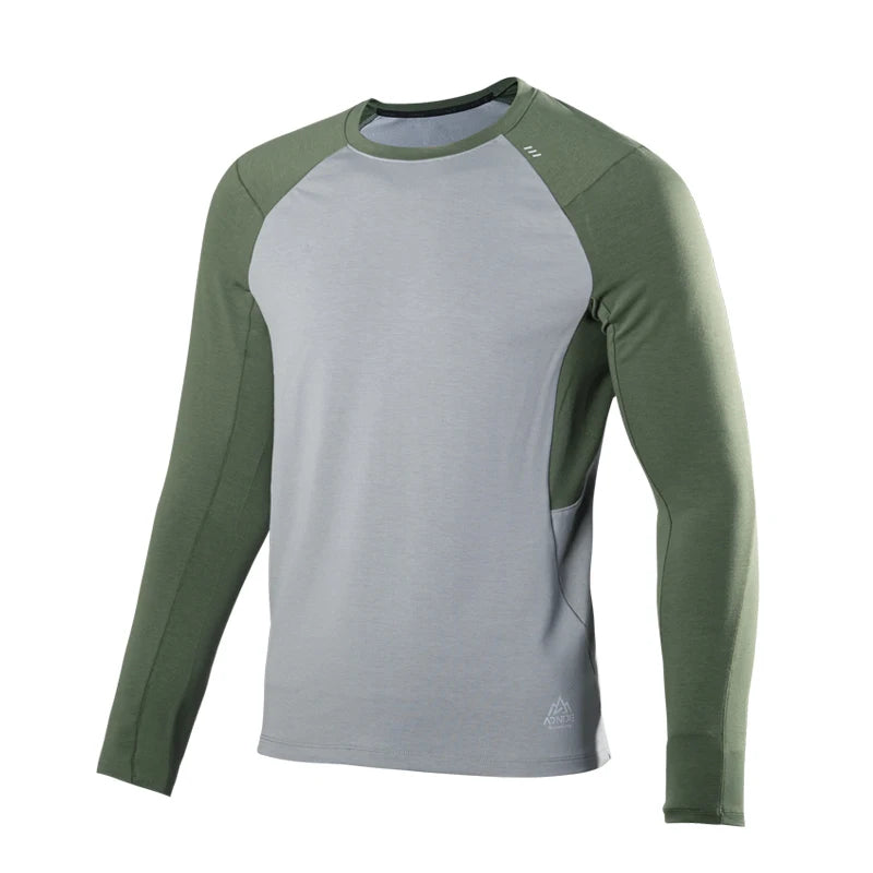 AONIJIE FM5132 Men’s Lightweight Fleece Sweater | Round Neck with Thumb Clasp & Pocket for Running