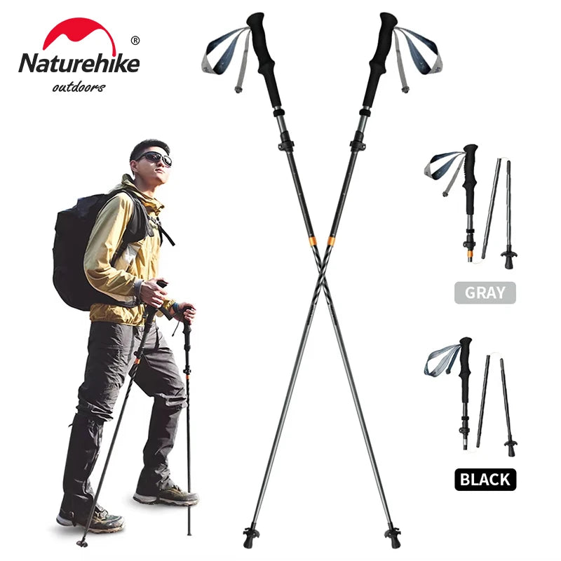 Naturehike Long Wind Trekking Poles Carbon Fiber Aluminum Lightweight Foldable Hiking Sticks