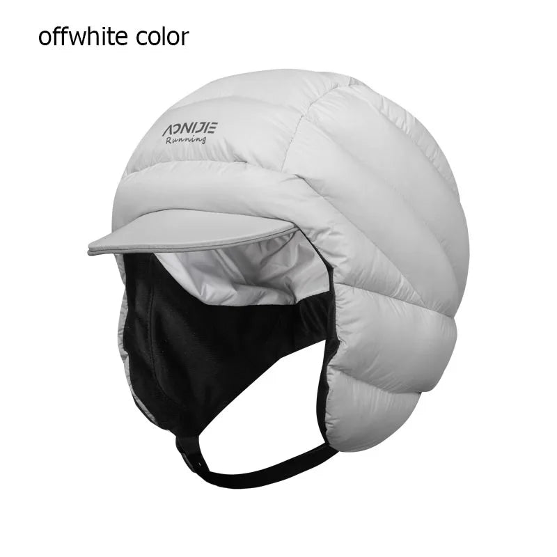 AONIJIE M35/M36 Winter White Duck Down Hat & Scarf Set | Windproof Beanie for Cycling, Skiing & Hiking