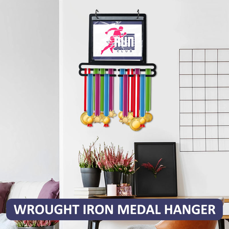 Wall-Mounted Medal Display Hanger – Double Tier Medal and Number Bag Organizer