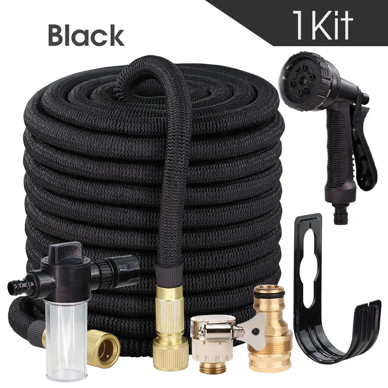 25-150FT Black Expandable Garden Water Hose Flexible Hose Kit with Sprayer for Car Wash & Irrigation