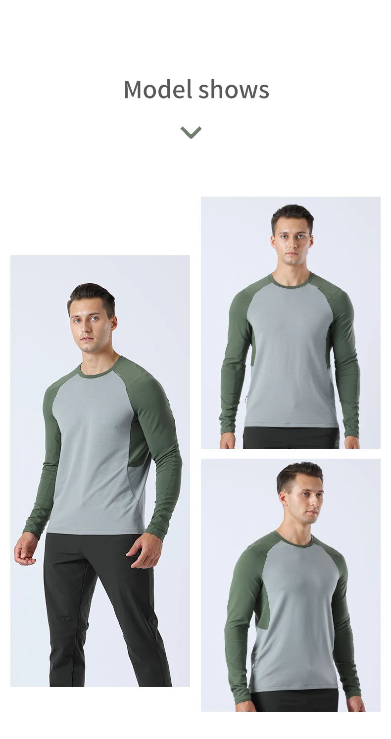 AONIJIE FM5132 Men’s Lightweight Fleece Sweater | Round Neck with Thumb Clasp & Pocket for Running