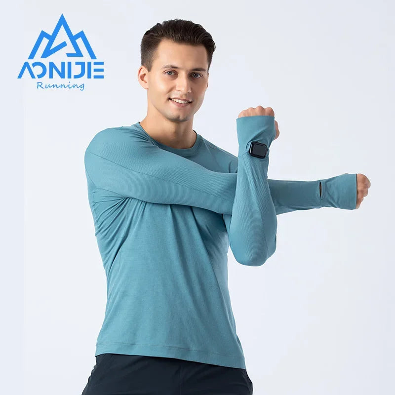 AONIJIE FM5127 Men’s Quick-Dry Running T-Shirt | Long Sleeves with Finger Holes for Training