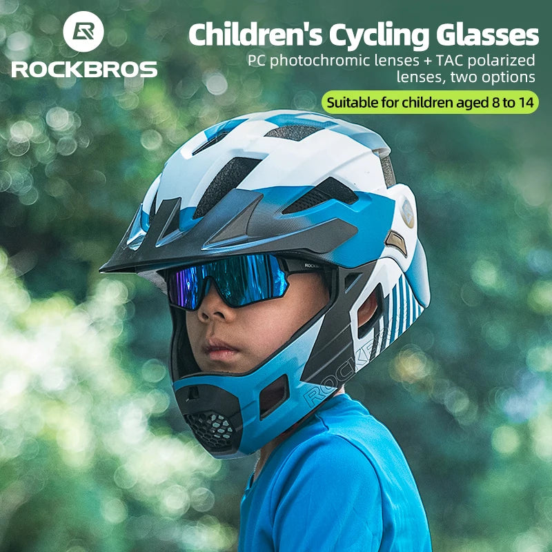 ROCKBROS Child Photochromic Polarized Sunglasses UV400 Kids Bike Goggles Windproof Cycling Glasses