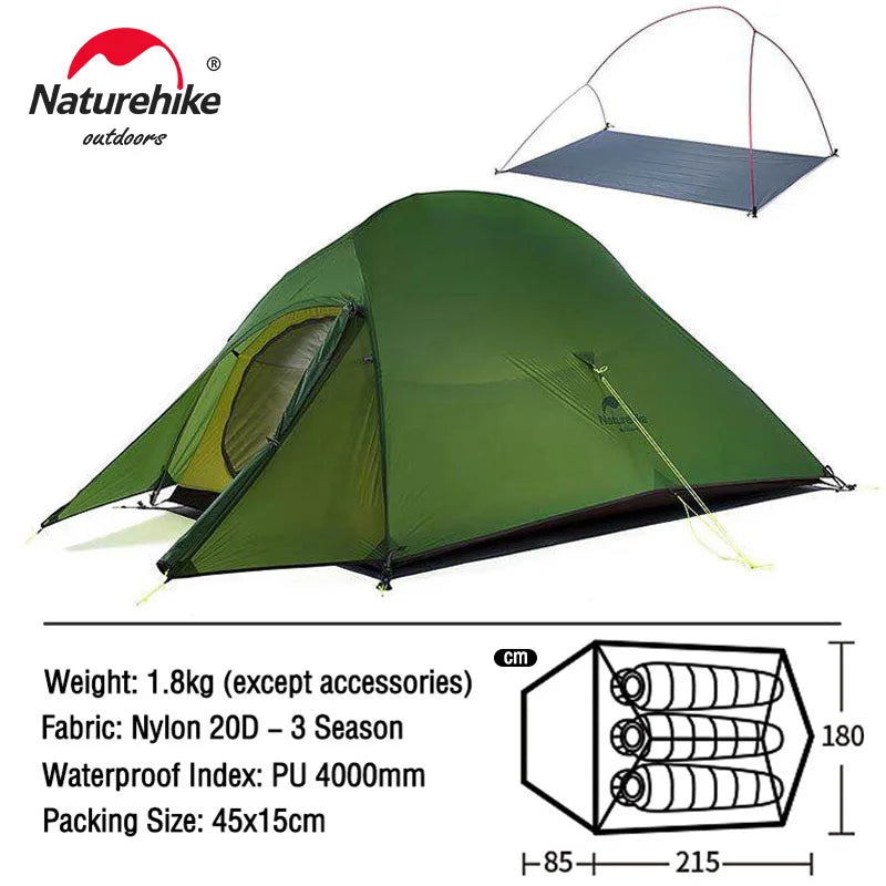 Naturehike Cloud Up Series - Lightweight, All-Season Camping Tents for 1-3 People