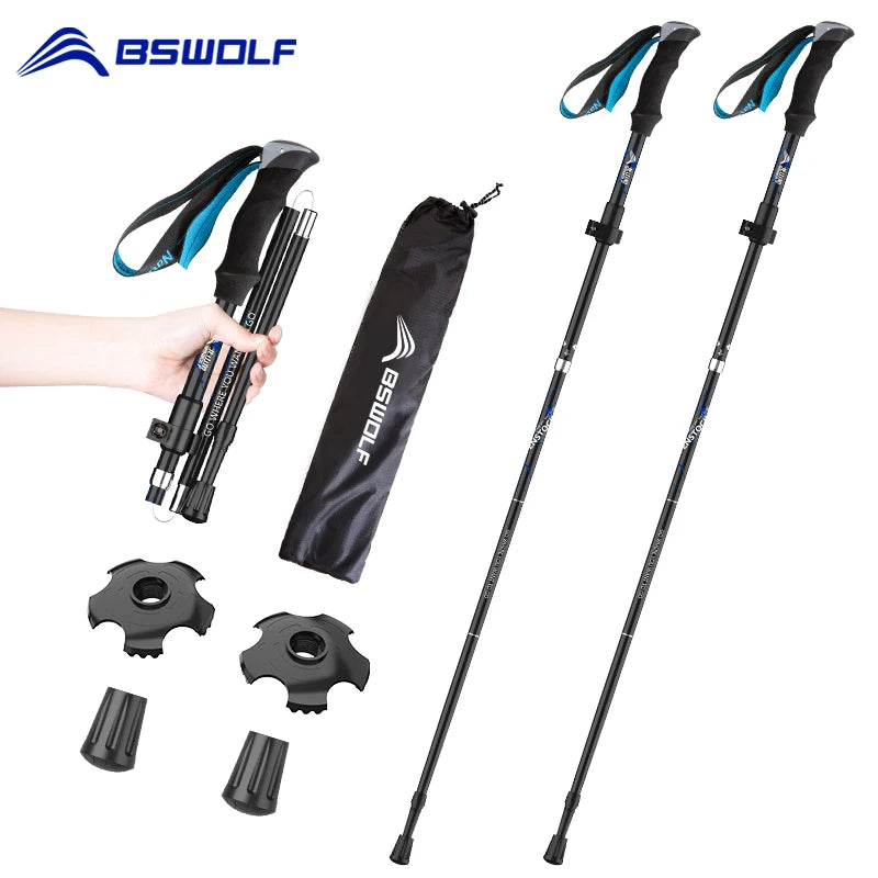 BSWOLF Ultralight Trekking Poles – 2Pcs Foldable Aluminum Walking Sticks for Hiking & Camping