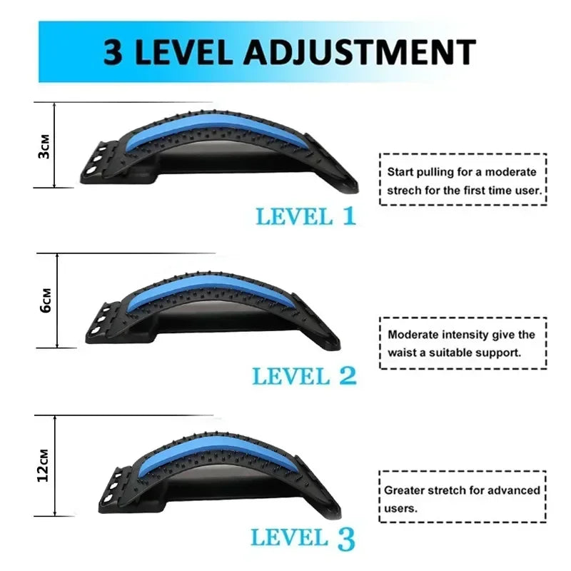 Multi-Level Adjustable Back Stretcher Massager for Lumbar & Cervical Spine Support and Pain Relief