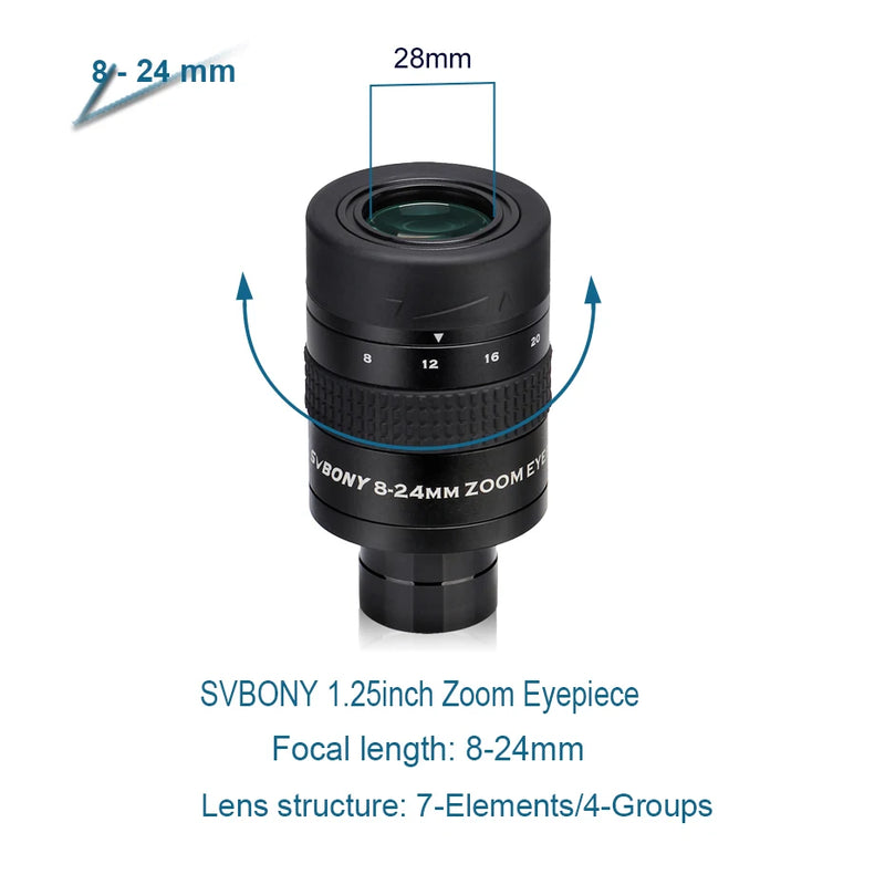 SVBONY 1.25" Zoom Telescope Eyepiece 7-21mm 8-24mm 10-30mm FMC Lens for Astronomy Telescopes