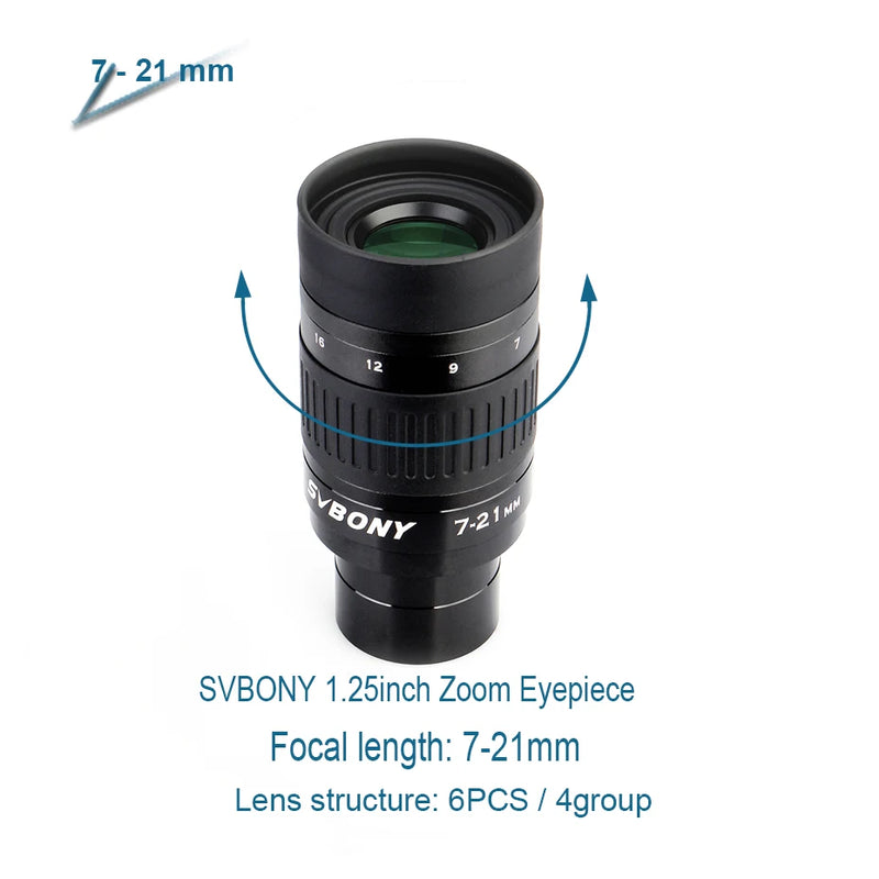 SVBONY 1.25" Zoom Telescope Eyepiece 7-21mm 8-24mm 10-30mm FMC Lens for Astronomy Telescopes