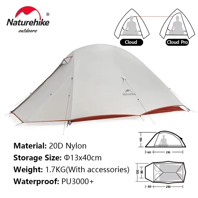 Naturehike Cloud Up Series - Lightweight, All-Season Camping Tents for 1-3 People