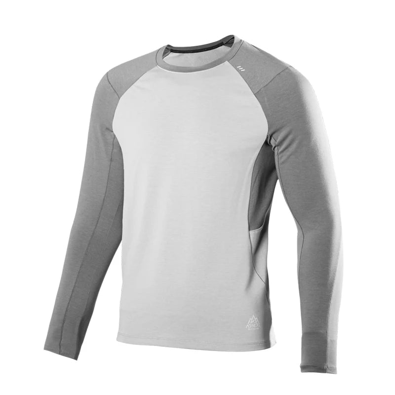 AONIJIE FM5132 Men’s Lightweight Fleece Sweater | Round Neck with Thumb Clasp & Pocket for Running