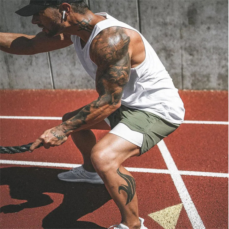 2 In 1 Shorts Men Summer Fitness Men Double Deck Sports Sweat Shorts Men Bodybuilding Sweatpants