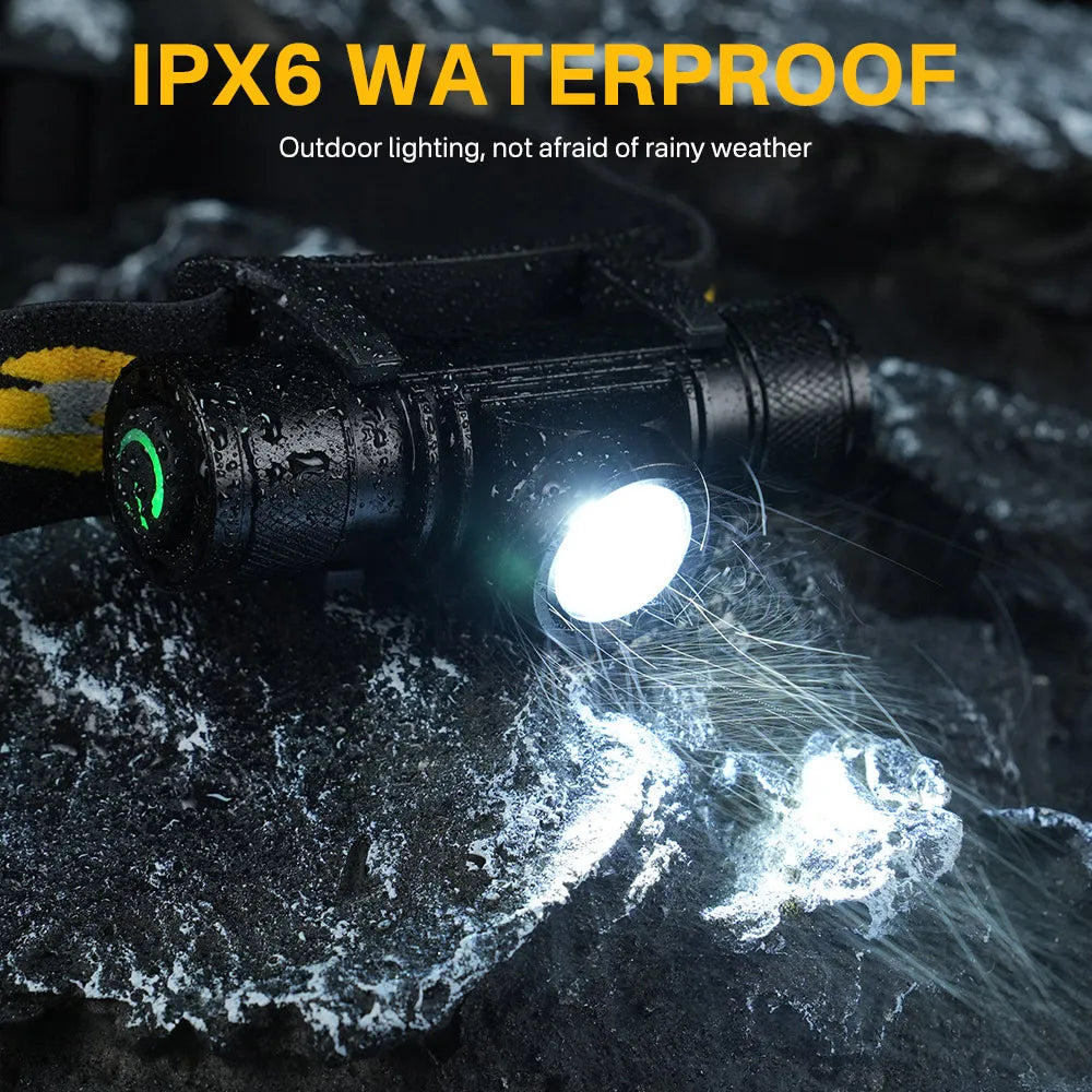 BORUiT D10 L2 LED Headlamp Powerful 3000LM Waterproof Headlight Type-C Rechargeable 18650 Head Torch