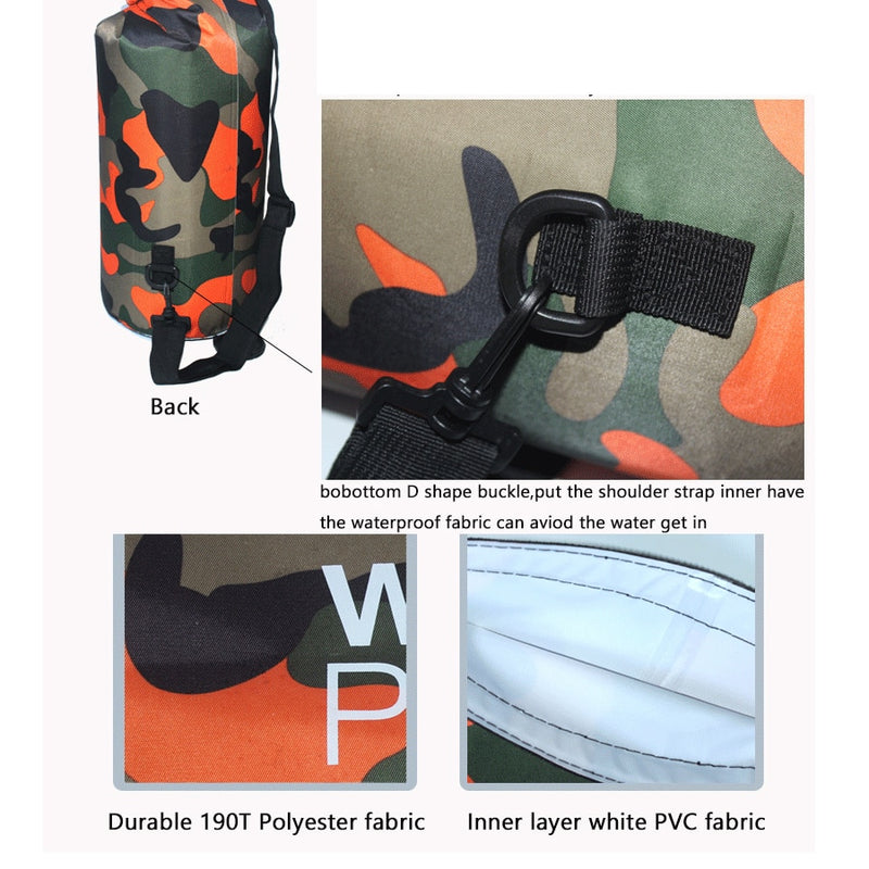 2/5/10/15L Outdoor Camouflage Waterproof Portable Rafting Diving Dry Bag Sack PVC Swimming Bags