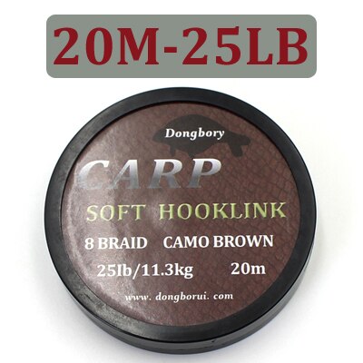 20M Carp Fishing Line 8 Strands Braided Carp Hooklink Camo Brown Soft Hook Link Line 15/25/35LB Carp