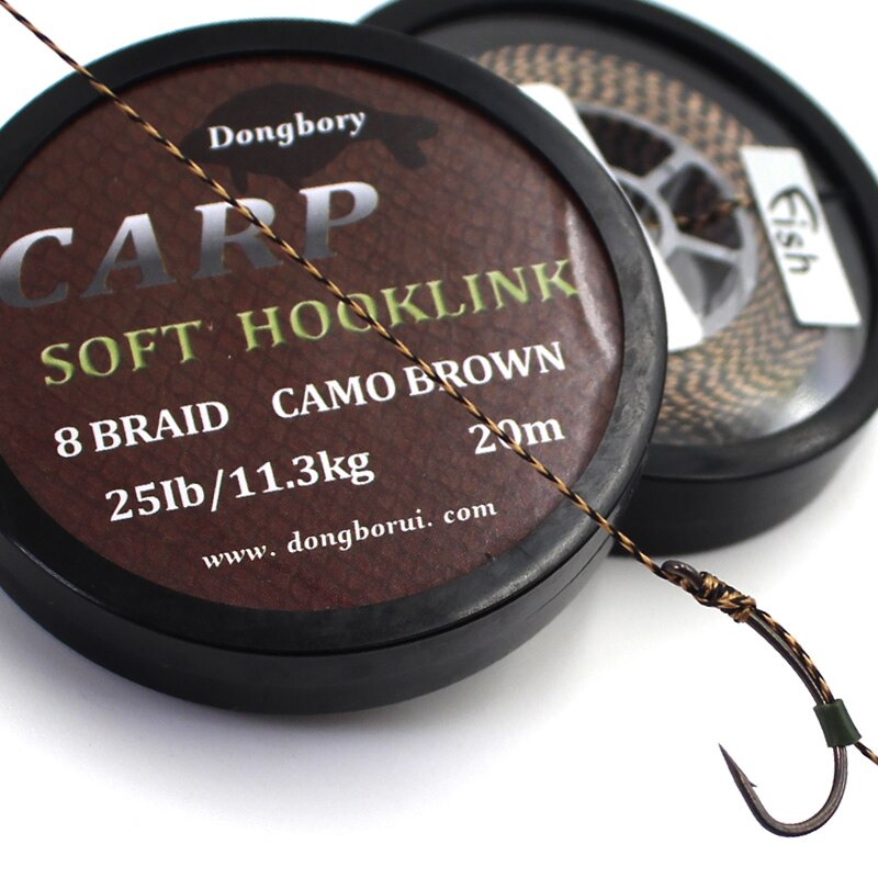 20M Carp Fishing Line 8 Strands Braided Carp Hooklink Camo Brown Soft Hook Link Line 15/25/35LB Carp