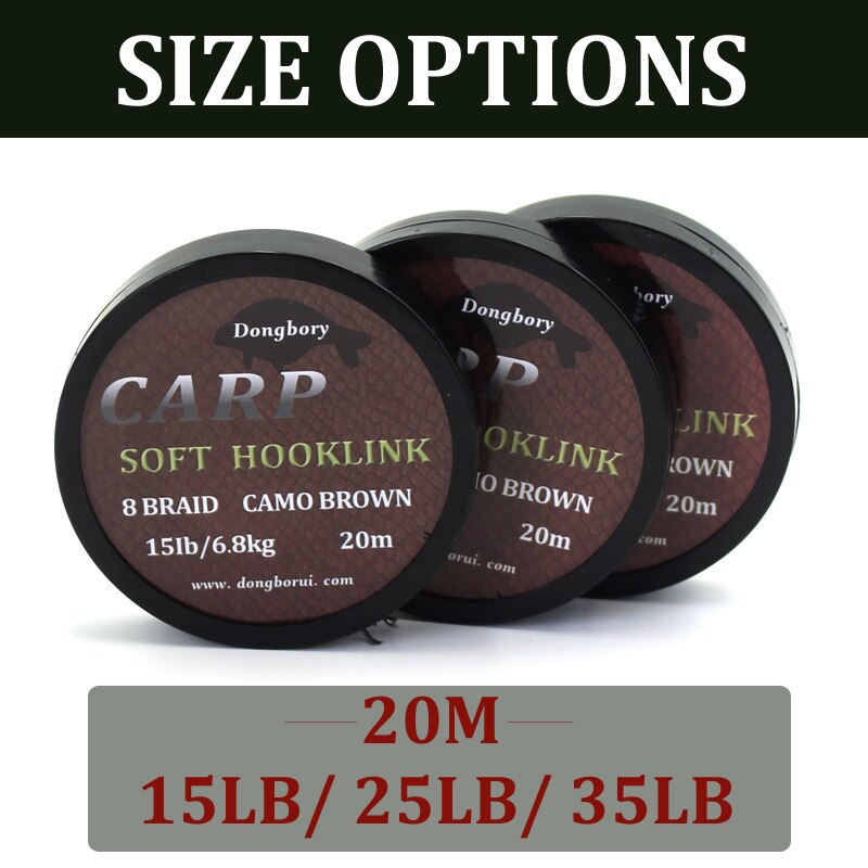 20M Carp Fishing Line 8 Strands Braided Carp Hooklink Camo Brown Soft Hook Link Line 15/25/35LB Carp