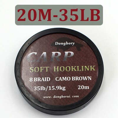 20M Carp Fishing Line 8 Strands Braided Carp Hooklink Camo Brown Soft Hook Link Line 15/25/35LB Carp