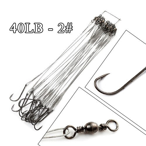 20pcs 12-25cm Anti Bite Steel Wire Leader Leashes For Fishing 20-80LB With Baitholder Hook Swivel