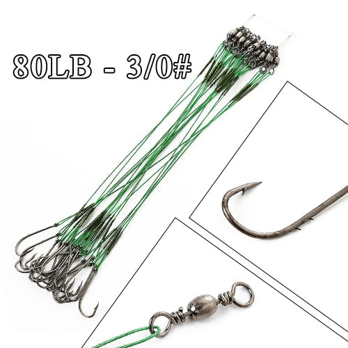 20pcs 12-25cm Anti Bite Steel Wire Leader Leashes For Fishing 20-80LB With Baitholder Hook Swivel