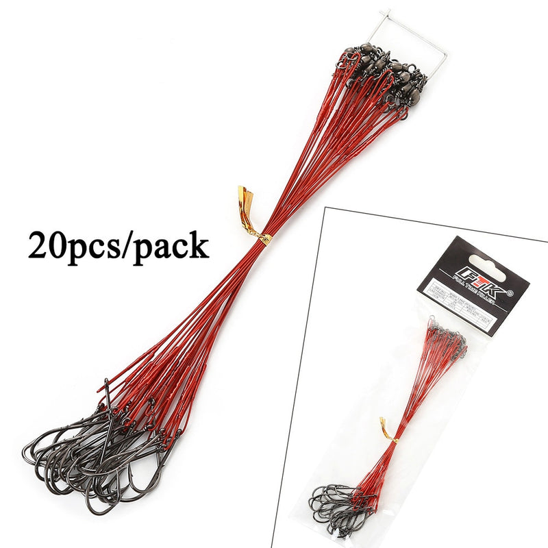 20pcs 12-25cm Anti Bite Steel Wire Leader Leashes For Fishing 20-80LB With Baitholder Hook Swivel