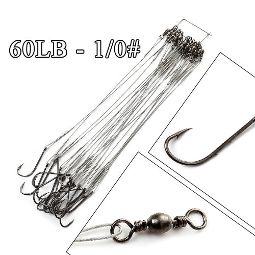 20pcs 12-25cm Anti Bite Steel Wire Leader Leashes For Fishing 20-80LB With Baitholder Hook Swivel