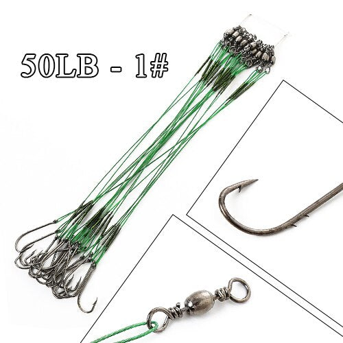 20pcs 12-25cm Anti Bite Steel Wire Leader Leashes For Fishing 20-80LB With Baitholder Hook Swivel