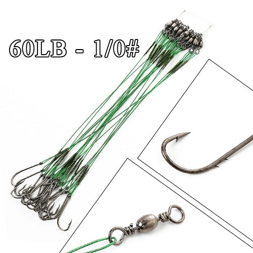 20pcs 12-25cm Anti Bite Steel Wire Leader Leashes For Fishing 20-80LB With Baitholder Hook Swivel