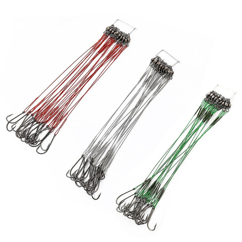 20pcs 12-25cm Anti Bite Steel Wire Leader Leashes For Fishing 20-80LB With Baitholder Hook Swivel