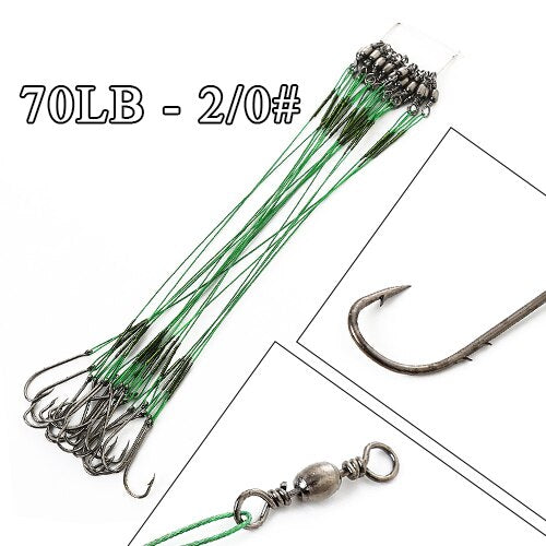 20pcs 12-25cm Anti Bite Steel Wire Leader Leashes For Fishing 20-80LB With Baitholder Hook Swivel