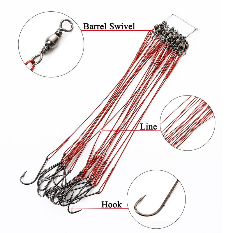 20pcs 12-25cm Anti Bite Steel Wire Leader Leashes For Fishing 20-80LB With Baitholder Hook Swivel