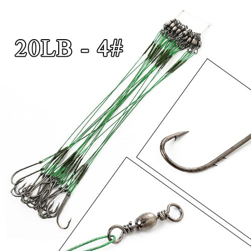 20pcs 12-25cm Anti Bite Steel Wire Leader Leashes For Fishing 20-80LB With Baitholder Hook Swivel