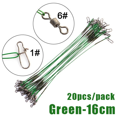 20pcs 16/20/25cm Anti-bite Steel Wire Leader Leashes For Fishing 50LB With Swivel Fishing Lure